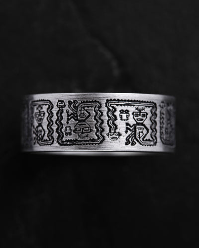 Anello in argento GEROGLIFI AZTECI E MAYA