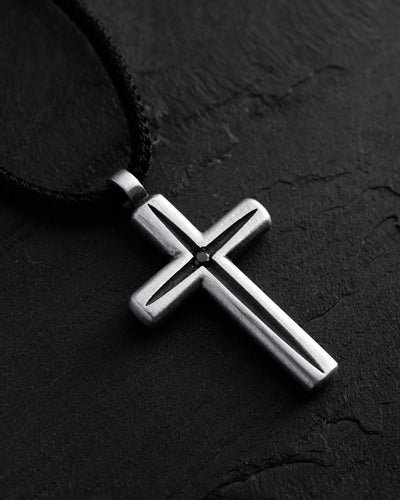 Silver cross LUMEN FIDEI. BLACK STONES
