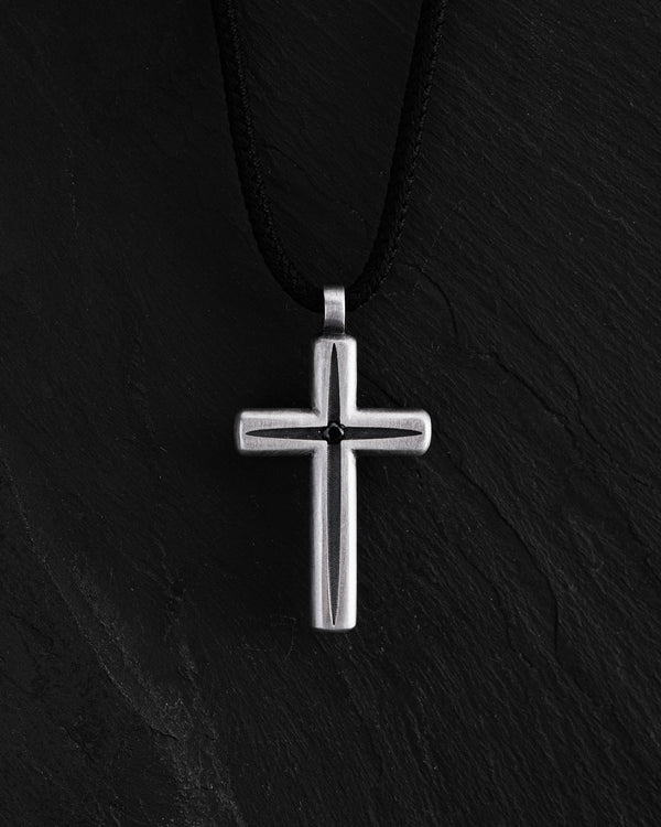 Croix d'argent LUMEN FIDEI. PIERRES NOIRES
