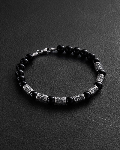 RUNES Herrenarmband (Silber, Milanaise, Onyx)