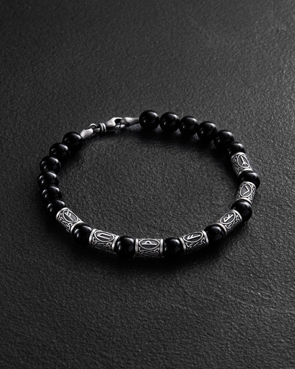 Bracelet homme RUNES (argent, milanais, onyx)