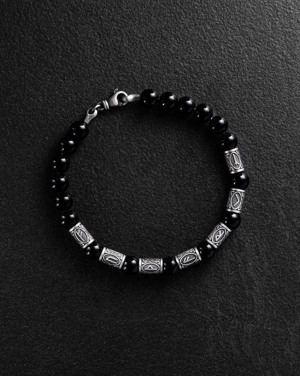 Bracelet homme RUNES (argent, milanais, onyx)
