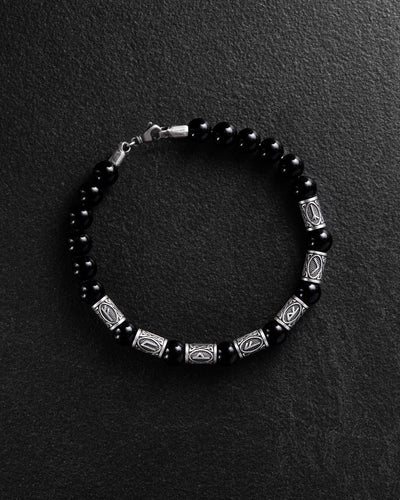 RUNES Herrenarmband (Silber, Milanaise, Onyx)