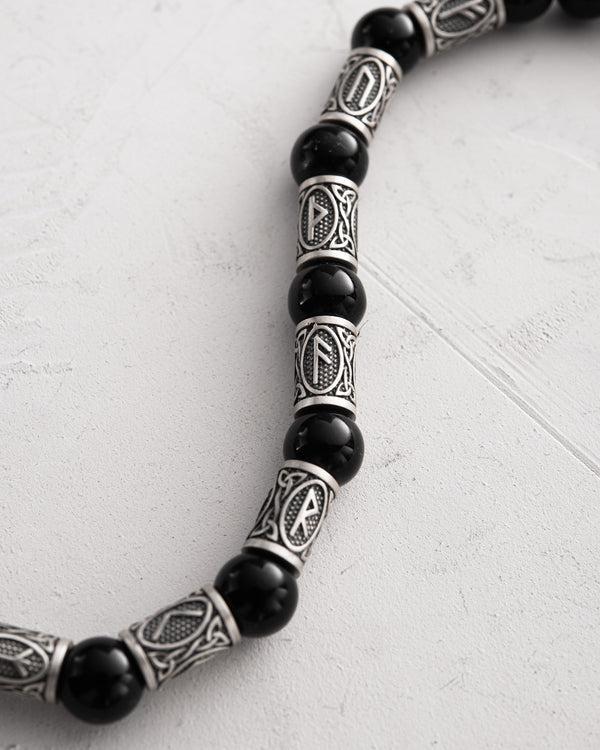 Bracelet homme RUNES (argent, milanais, onyx)