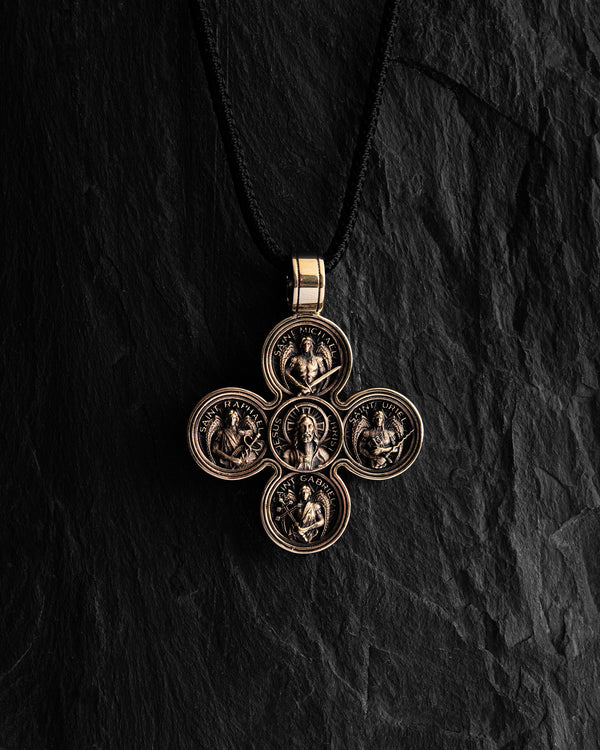 Croix JÉSUS ET LES QUATRE ARCHANGES (or jaune 14 carats)