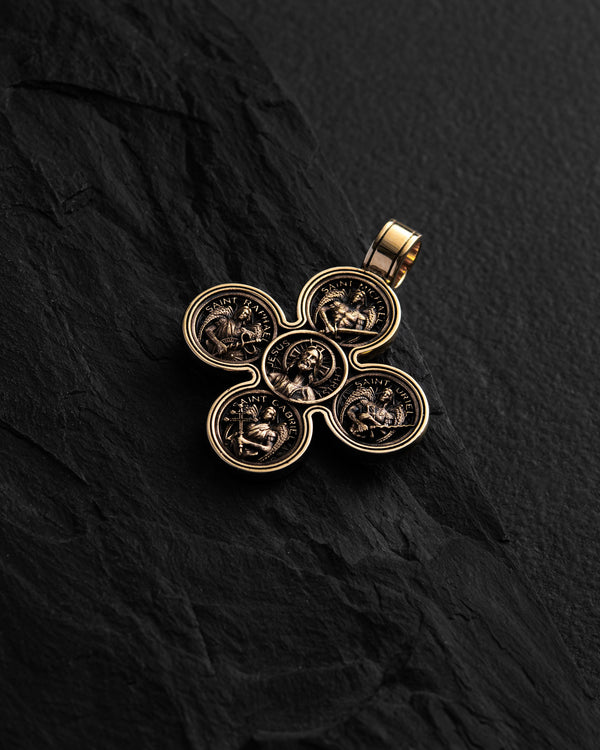 Croix JÉSUS ET LES QUATRE ARCHANGES (or jaune 14 carats)