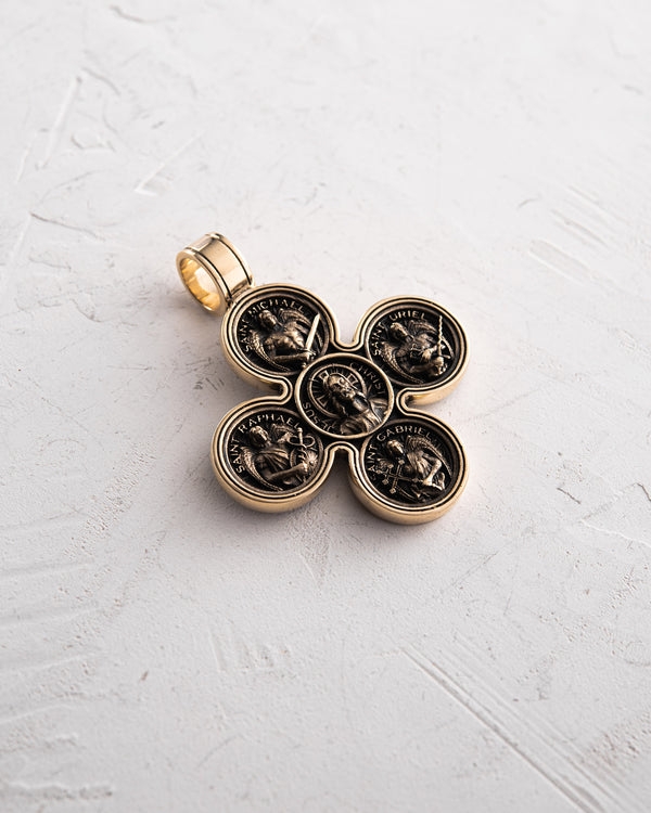 Croix JÉSUS ET LES QUATRE ARCHANGES (or jaune 14 carats)
