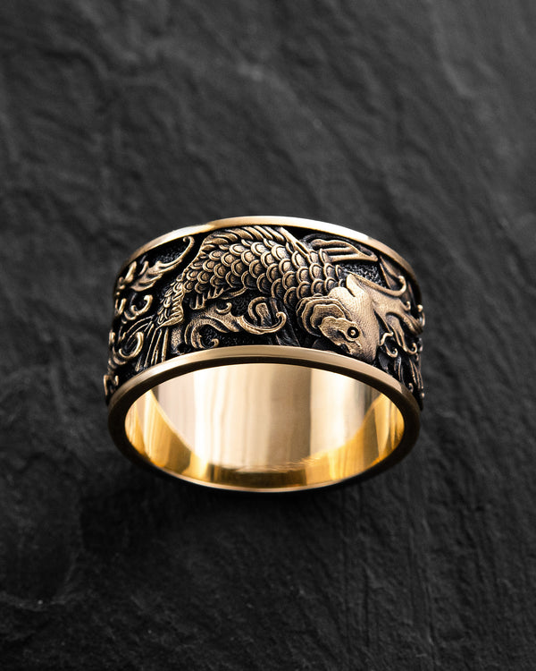 Bague CARPES KOI JAPONAISES ET VAGUES (or jaune 14 carats)