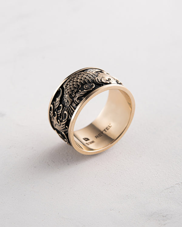 Bague CARPES KOI JAPONAISES ET VAGUES (or jaune 14 carats)