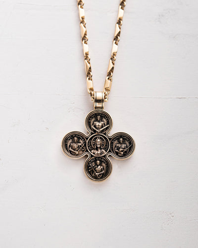 Cross JESUS AND THE FOUR ARCHANGELS (14k yellow gold)