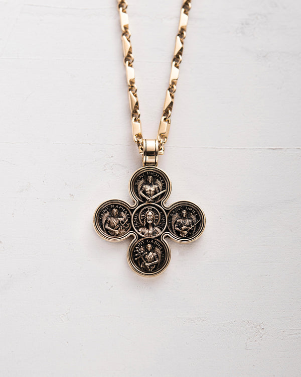 Croix JÉSUS ET LES QUATRE ARCHANGES (or jaune 14 carats)