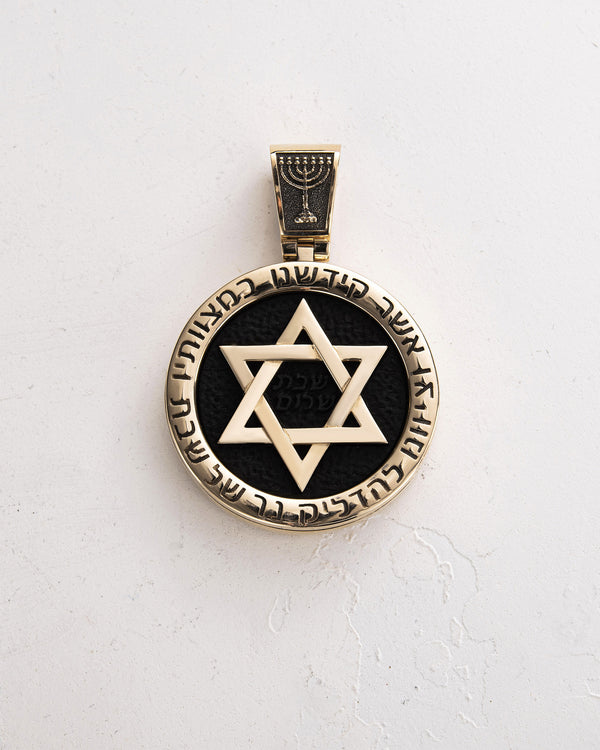 Anhänger DAVIDSTERN mit Ebenholz (14k Gelbgold)