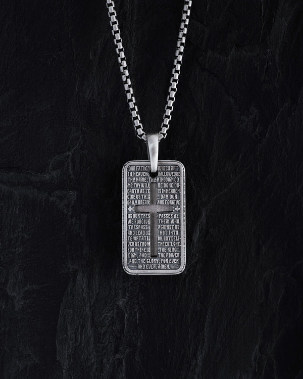 Silver pendant OUR FATHER with a cross