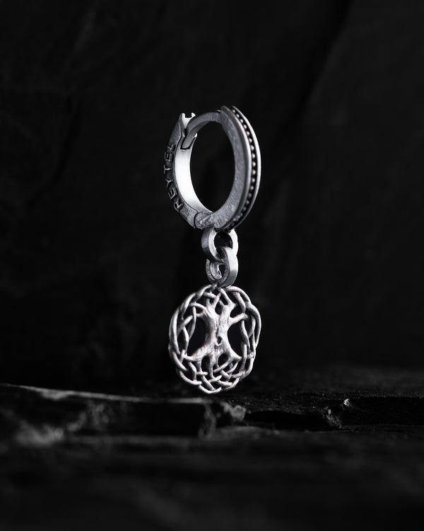 Silberner Einzelohrring YGGDRASIL BAUM DES LEBENS