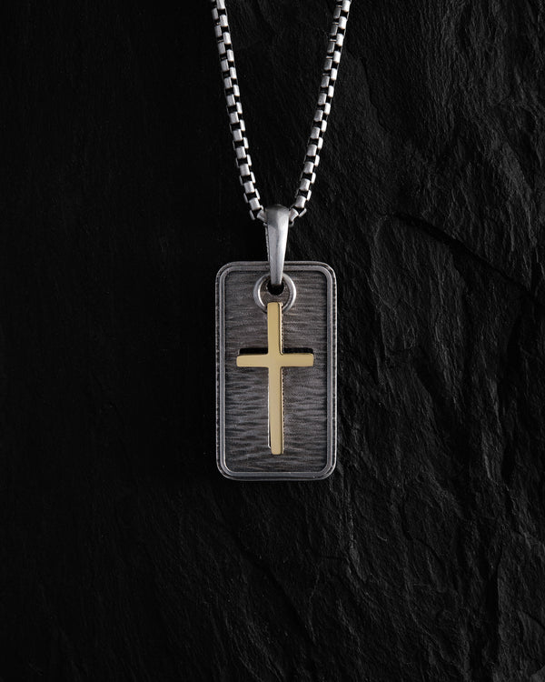 Silberner Anhänger „Vater unser“ mit einem goldenen Kreuz