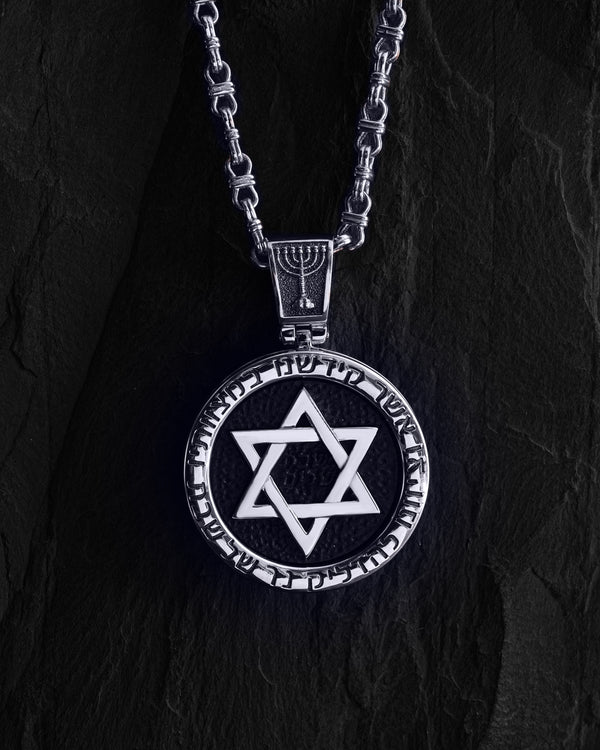 Pendentif en or blanc 14 carats ÉTOILE DE DAVID avec ébène