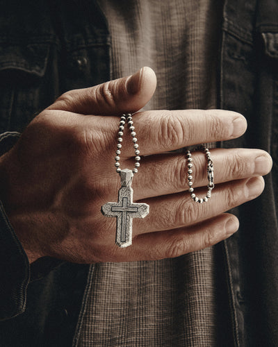 Silver cross CALVARY CROSS. IN GOD WE TRUST