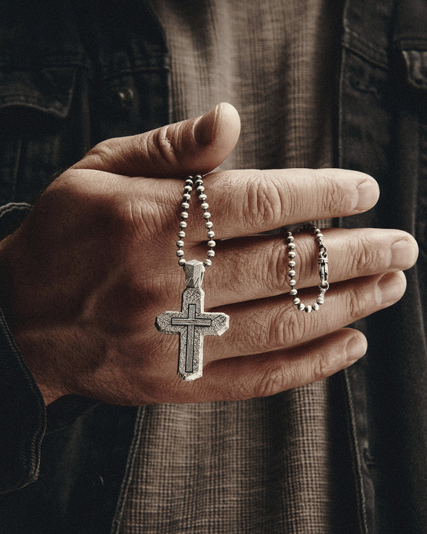 Silver cross CALVARY CROSS. IN GOD WE TRUST