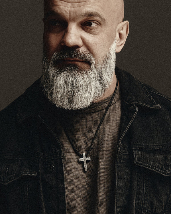 Silver cross on cord THE LORD'S PRAYER – OUR FATHER