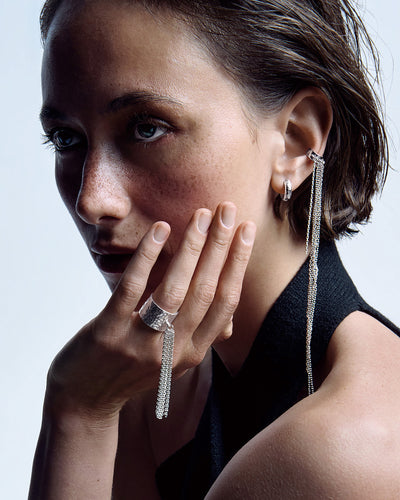 Silver single earring - cuff CASCADE