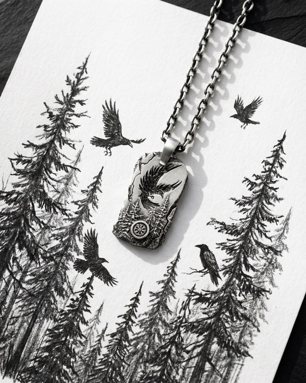 Silver pendant LORD OF THE SKY. VEGVISIR