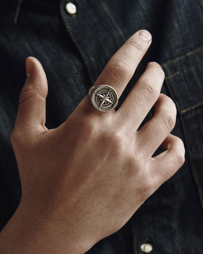 Silver ring COMPASS. POLAR STAR